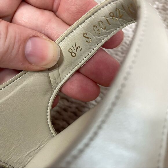 SAS Suntimer Leather Open Toe Block Heel Sandal Bone‎ Women's sz 8.5 S Slim - Picture 7 of 8